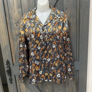 Vintage 60s 70s Pykettes Button Up Flower Blouse Shirt